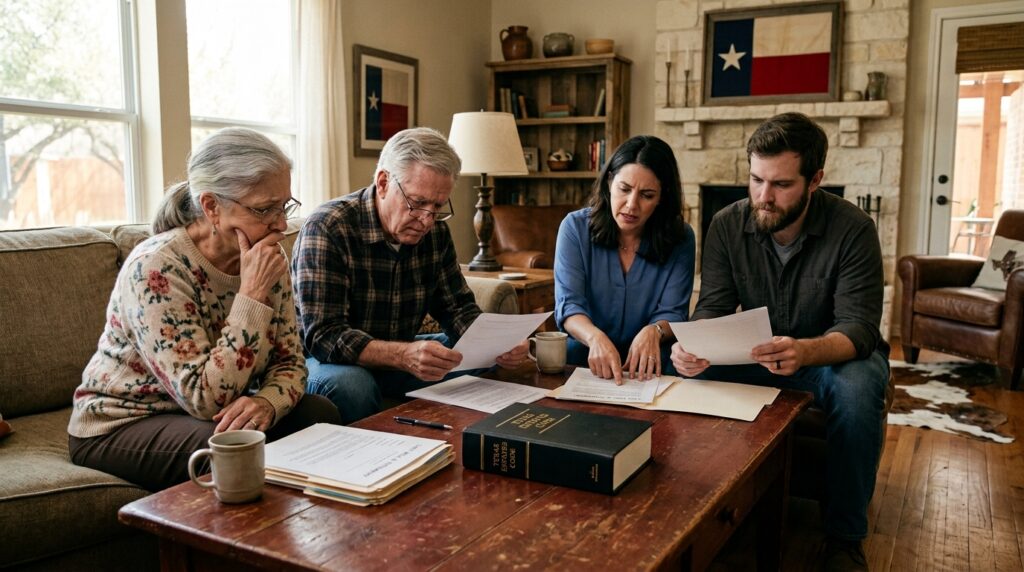 Family meeting with an estate planning attorney to discuss probate in Texas