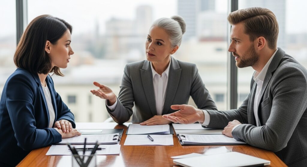Haslet family law attorney explaining the difference between a mediator and an attorney to a client.