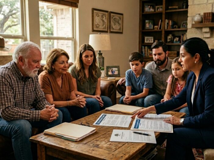 Estate planning attorney explaining the importance of having a will to a family in Texas