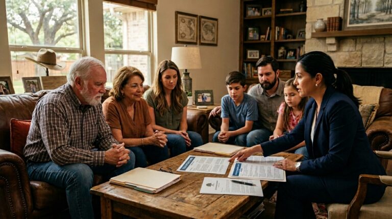 Estate planning attorney explaining the importance of having a will to a family in Texas