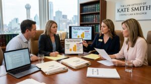 Texas divorce cost factors concept with legal documents and calculator