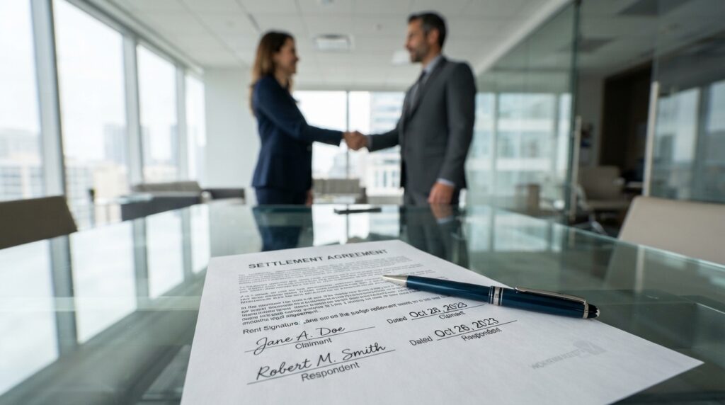 Couple and their attorneys resolving a Texas property division dispute through mediation